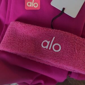 ALO Yoga Pink Terry Cloth Headband with White Logo